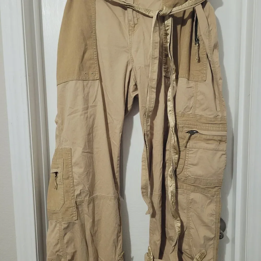 Abercrombie & Fitch XL cargo pants belt corduroy beige y2k 90s baggy satin